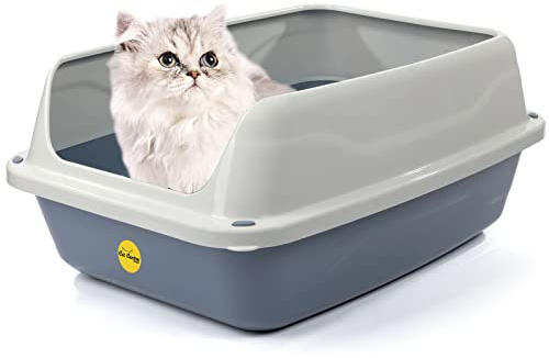 CAT CENTRE Medium Cat Litter Tray Box Hooded Dark Grey Pan Toilet Extra Deep Anti-Spillage Kittens Cats Enclosed Loo Detachable Rim Rounded Corners Safe Durable
