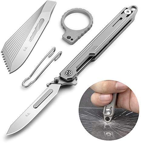 OLITANS T022 Titanium Alloy Pocket Knife Folding scalpel knife With Glass Breaker Tool Multifunctional knife No.60 scalpel blade 1.71oz