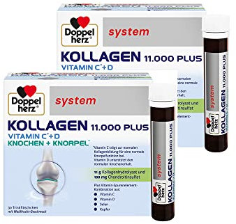 Doppelherz system KOLLAGEN 11.000 PLUS – Mit Nährstoffen, die zur Gesundheit des Bewegungsapparates und zum Zellschutz beitragen – 2x 30 Trinkfläschchen