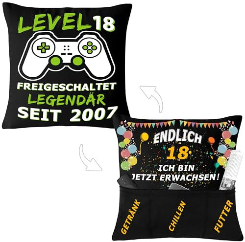 Merclix 18. Geburtstag Junge Geschenk - Lustig Kissenbezug 45x45 Gaming Deko Kissen - Coole Geschenkideen für Freund, Sohn, Bruder