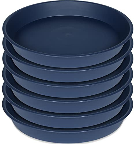 Bleuhome 6 Pack Plastic Plant Saucer Planter Water Drip Tray, 4 5 6 7 8 9 10 11 12 inch, Heavy Sturdy Tray for Indoors Outdoor Plants, Flower Pot Saucers for Pots Base (4, Blue)