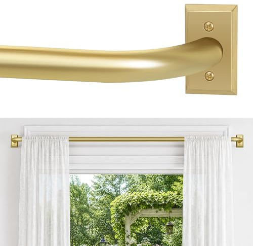 ZYRW Gold Curtain Rod, Room Darkening Rods for Windows 28 to 48 Inches(2.3-4Ft), Wrap Around Curtain Rods, Heavy Duty Blackout Drapery, Modern Decorative Window Treatment Rod, Gold