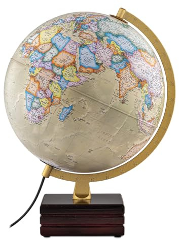 Waypoint Geographic Horizon Plus Illuminated Globe, 12 Antique Ocean-Style World Globe, Up-to-Date Light-Up Globe, Reference Globe for Home and Office Decor, 17“ H x 13.5“ W x 12“ D