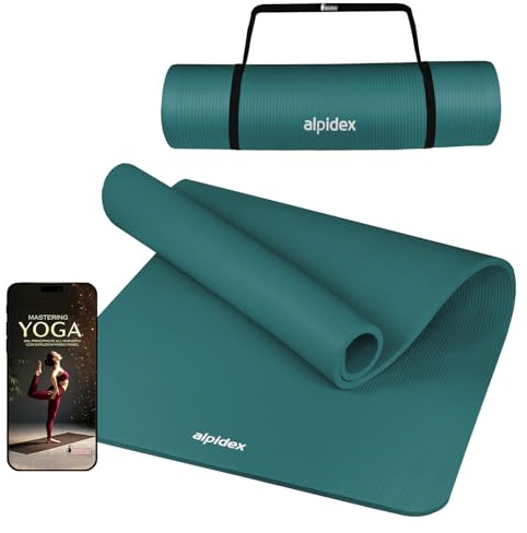 ALPIDEX Tapis de Yoga Épais 1,5 cm 3 Largeurs E-Book Matelas Sport Gymnastique Antidérapant sans Phtalates Sangle Transport Pilâtes Gym Aérobic Stretching Entraînement, Petrol, 190 x 80 x 1.5 cm