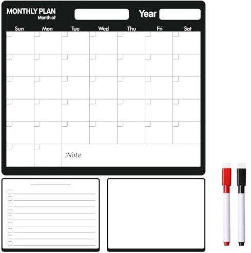 SVNOOC Trocken abwischbarer Kalender für Kühlschrank-Whiteboard, 35,1 x 30,5 cm, Planungstafel, Wochen- und Monatsplaner mit 2 Markern und 2 Blöcken