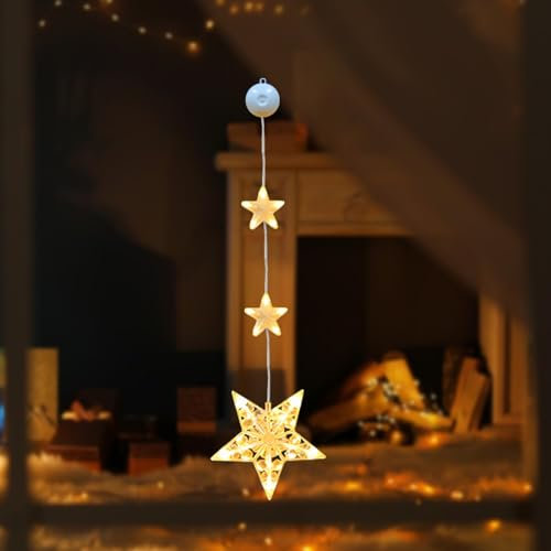 ACAREY LED Sterne Fenster Beleuchtet Weihnachtsbeleuchtung, Weihnachtsstern Fenster Lichterkette Batteriebetriebene mit Saugnäpfe Warmweiß Fensterlichter für Innen Außen Weihnachten Party Hochzeit