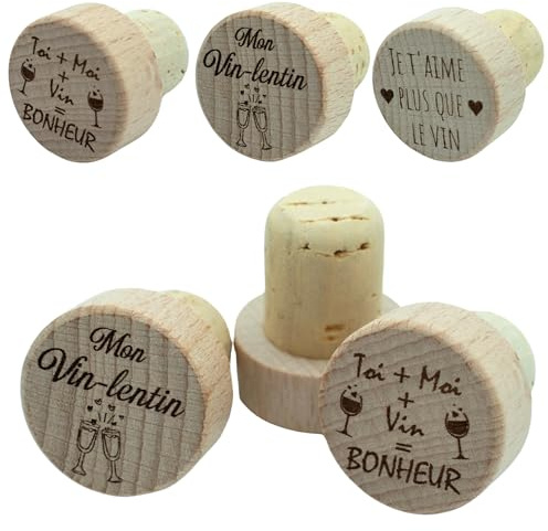 ERNESTINE - Lot 3 bouchons Saint-Valentin - couple - cadeau homme cadeau femme amour et couple - bouchon personnalisé - idée saint-valentin - bouchon vin bouteille