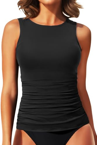 Daci Black Tankini Tops for Women High Neck Swim Top Tummy Control Bathing Suit Top Modest Swim Tank Top No Bottom XXL