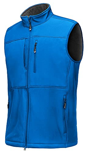 33,000ft Gilet da uomo esterno impermeabile softshell senza maniche gilet in pile caldo con cappuccio cerniera intera gilet softshell, blu, XG