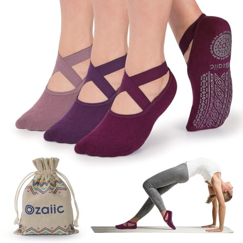 Ozaiic Yoga Socken rutschfeste für Damen für Pilates, Barre, Ballett, Tanz (EUR 35-41, 3 Paar - Rosa)