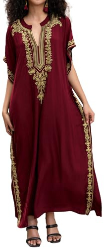 Bsubseach Vestido de playa de mujer con bordado de manga corta, bikini, caftán de playa, vestido de playa con abertura lateral, Talla única