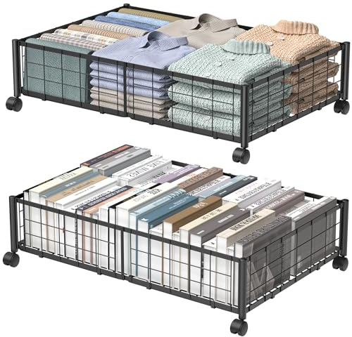 Hleelomi Under Bed Storage with Wheels, 360° Rotating, No-Assembly Underbed Storage Containers, 2PACK