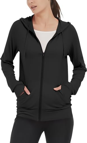 LETAOTAO Womens' Lightweight Zip Up Hoodies Stretch Thin Summer Jackets For Women Black