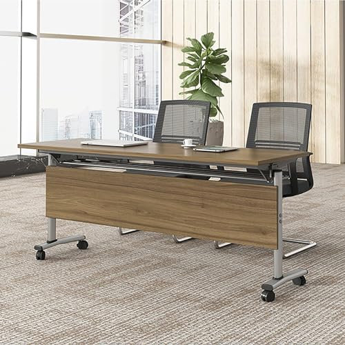 Escritorio de oficina plegable con ruedas, mesa de conferencias plegable multifuncional, estación de trabajo rectangular portátil (140 x 50 x 75 cm)