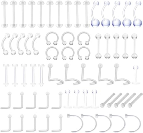 LuLiyLdJ Piercing - 65 Pezzi Piercing Retainer Trasparente, Piercing Lingua, per Nostril Piercing Septum, Piercing Sopracciglio