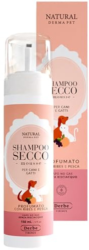 Natural Derma Pet Shampoo Secco per Cani e Gatti Profumato Ribes & Pesca, Senza Risciacquo – Ideale per Pelli Sensibili e Tutti i Tipi di Pelo – 200 ml – Made in Italy – 100% Vegan
