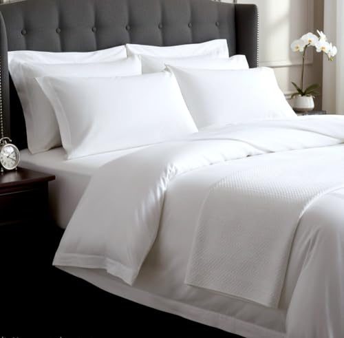 Whites of London | Juego de ropa de cama 100% algodón orgánico | 1000 hilos ultra lujo | Algodón certificado GOTS | Bordado guiado a mano | 1 funda de edredón y 2 fundas de almohada (doble, blanco)