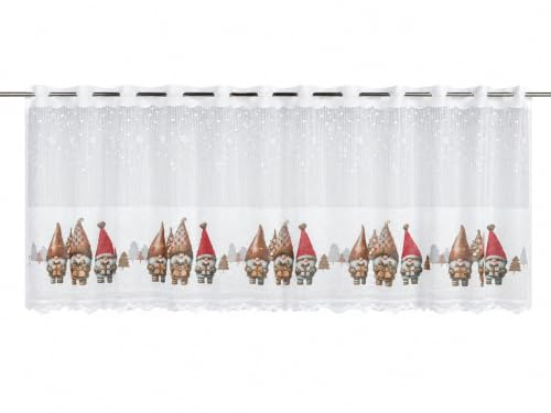 Clever-Kauf-24 Scheibengardine Weihnachten Weihnachtswichtel Wichtel | HxB 50x140cm | | für die Adventszeit Weihnachten Winter |