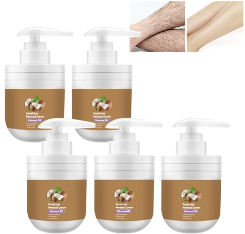 Descripción del producto: Crema de depilación facial con aceite de coco para rostro y cuerpo, pelo de labios y barba, calmante, suave, no adhesivo, adecuado para axilas, piernas, hombres y mujeres (5