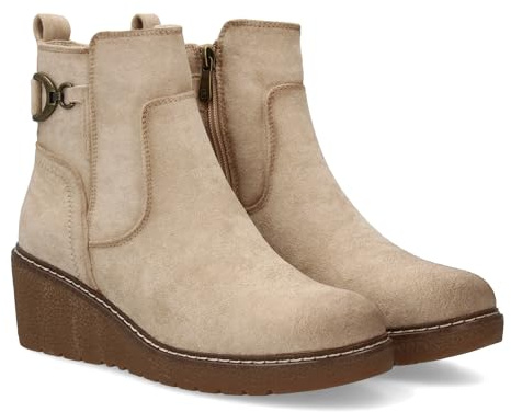 shoes&blues.es 97430 Botin para Mujer con Cuna Comoda para Usar en el Dia a Dia. Adorno metalico Lateral con Estribo, Cierre Interior de Cremallera. Beige Talla 38