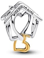PANDORA Moments Casa & Cuore - Charm in argento sterling con lega metallica placcata in oro 14K, compatibile con Moments, 764145C00