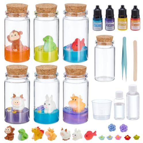 WEBEEDY 6 Sets Mini Animal Terrarium Kit Cute Pet In a Jar Bunny Snake Dragon Monkey Cow Fairy Garden Mini Figurine Desk Pet Tiny World Kit for Kawaii Desktop Decor Christmas Birthday Gift
