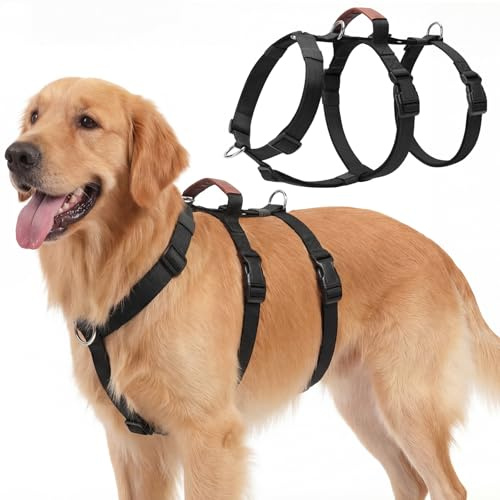 Ledeak Escape Proof Dog Harness, Adjustable No Pull Harness with Soft Padded Handle, Adjustable Anti-Pull Pet Vest for Medium and Large Dogs Outdoor Training Walking, Escape-Proof Design (Black, L)
