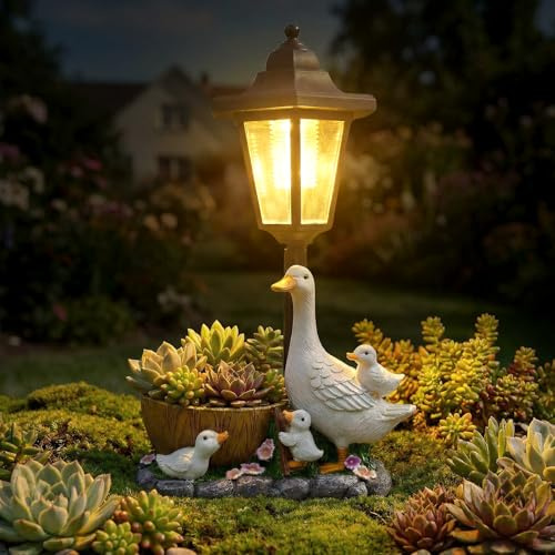 2026 Garden Duck Statues with Solar Lantern Flowerpot Outdoor Decoration, Duck Figurines Yard Art Sculptures for Patio Lawn Backyard Porch Ornaments, Yard Ornament- Unique Mother's Day Birthday Gifts
