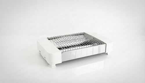Mini Tostador Plano 300W, 2 Tubos de Cuarzo, Apto para Todo Tipo de Pan, Bandeja Recogemigas, Fácil de Limpiar, Color Blanco, MS115