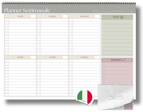Planner Settimanale da Tavolo formato A4 | Planning Settimanale da Tavolo | Weekly Planner da Tavolo (Con Spirale)