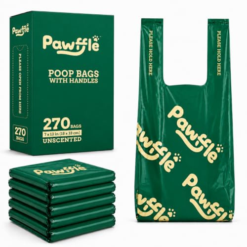 PAWFFLE Recycled Dog Poo Bags with Handles, 270 Count, Unscented, Pull-Out