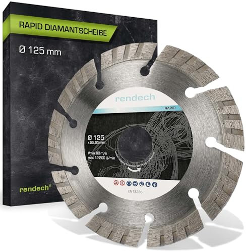 Rapid disque diamant 125 mm pour Béton, Granit, Pierre, Brique etc. - Disque meuleuse avec 10mm Segments turbo | rendech® Qualité de la marque