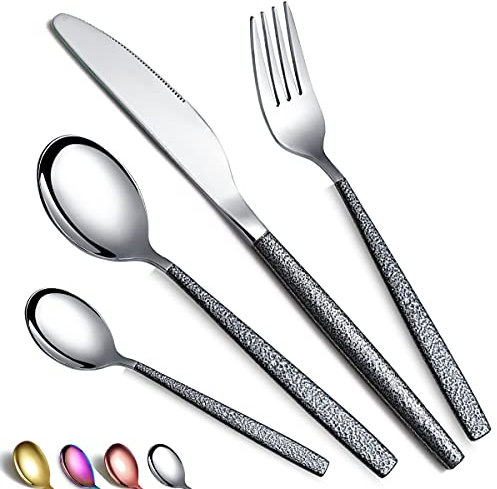 Set di posate da 24 pezzi con manico nero Mars, coltelli, cucchiai, forchette, set di posate, set di posate per 6 persone