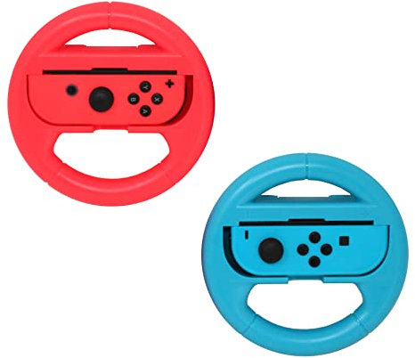 KamKorda Switch Wheel, Switch Steering Wheels for Nintendo Switch & OLED Joy-Cons, for Mario Kart 8 Deluxe, TWIN PACK, Blue, Red