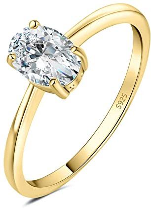 JewelryPalace Klassisk 1ct 2ct Oval Zirkonia Solitär Löftesring Damer, Smyckeset, Förlovningsring Damer Silver 925 Med Sten Kvinnor, Simulerade Diamantvigselringar Silverringar Roséguld Guld
