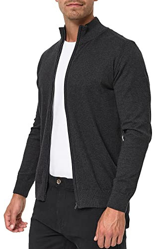 Indicode Herren Lau Strickjacke mit Stehkragen aus 80% Baumwolle | Cardigan für Männer Charcoal Mix, L