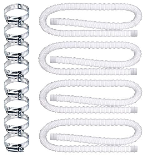4pcs Swimming Pool Hose, Swimming Pool Replacement Hose 1.25in Above Ground Pool Hose, Pool Pump Replacement Hose with 8 Connecting Rings Compatible for Filter Pump 330GPH, 530GPH, and 1000GPH