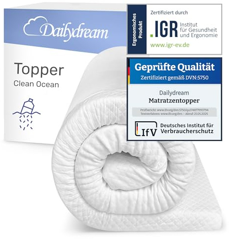 Dailydream Surmatelas 90 x 190 cm, Mémoire de Forme, 5 cm épaisseur, «Edition Clean Ocean, Model M », pour Matelas, canapé ou lit de Camp, sur-Matelas pour Adulte, Memory Foam Mattress Topper