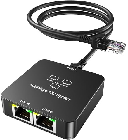 Sheiaier Ethernet Splitter 1 to 2 Out with Cat 6 Ethernet Cable