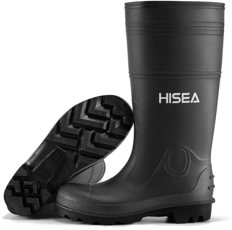 HISEA Men's Steel Shank Rain Boots, Waterproof PVC Rubber Boots, Garden Fishing Non-Slip Ourdoor Work Boots, Lightweight Seamless Knee High Mud Rainboots for Agriculture and Industrial Working