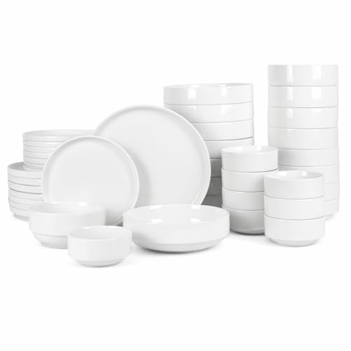 Gibson Home Rothernberg 40-Piece White Porcelain Dinnerware Set – Service for 8, Stackable Plates and Bowls, Durable Kitchen Dinner Set