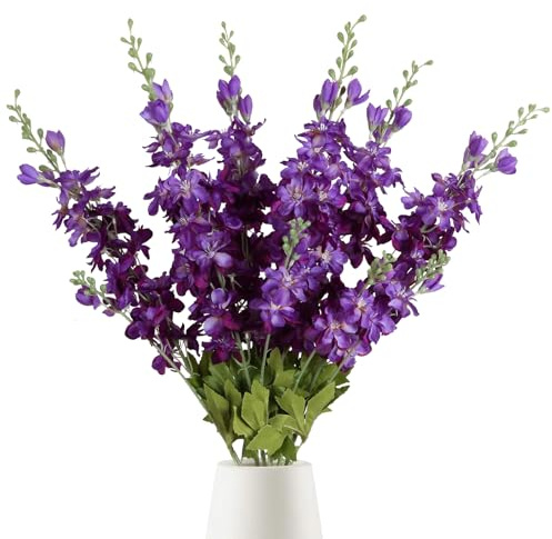 INSUNSIX 6PCS Purple Delphinium Artificial Flowers 33 Long Stem Larkspur Silk Flowers for Tall Vase, Wedding Centerpieces, Home Decor Indoor