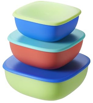 Nuby Good Square Meal Nesting Storage Pots - Durable | Dishwasher Safe | Self-Feeding (Pack of 3)