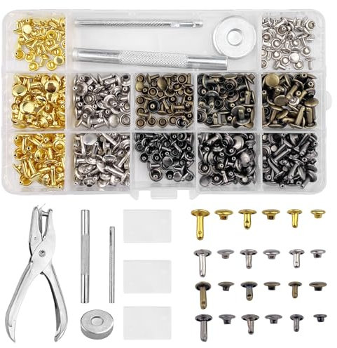 Lixiluxia 180 Paires de Rivets pour Cuir À Frapper, 3 Tailles Rivets Couture, Rivets À Bout Ouvert, Brass Rivets Croc Boucle Bouton, Rivet Maroquinerie, Ensemble Outil de Rivets en Cuir (4 Couleurs)