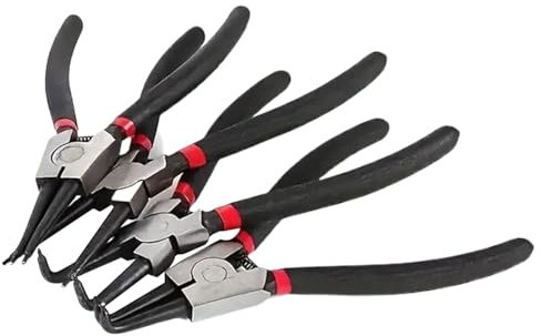 Juego de pinzas para anillos elásticos – Pinza para anillos elásticos internos de 4 piezas con mandíbula doblada │ Pinza multifuncional de muelle 25 x 16 x 3 cm │ Pinza recta para cargas pesadas con