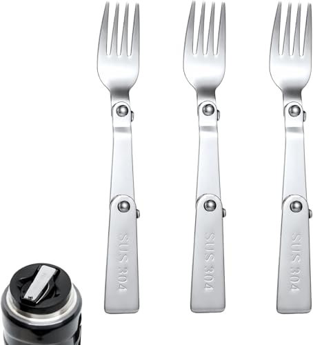 3 Pcs Silver Forks Replacement for Food Jar 16 Oz, Multifunctional Foldable Replacement Portable Folding Forks Dishwasher Safe Metal Serving for Picnic School Travel Outdoor Insulated Food Jars