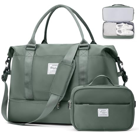 HPLQQ Sac de Voyage Femme, Bagage Cabine 45x36x20 Easyjet, Imperméable Sac fourre-Tout de Sport pour Week-End pour Travel Gym Danse avec Trousse de Toilette,C04-Vert armée