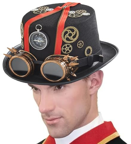 Cappello a cilindro Steampunk, comodo cappello da viaggiatore del con occhiali, cappello creativo per costume di Halloween, cappello gotico steampunk per carnevale, Halloween, celebrazione a