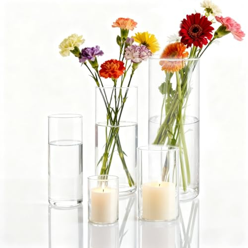 JMIATRY 5 portavelas de cristal, vasos de vela de 10/15/18/20/25 cm de alto, cilindro de cristal para velas de cristal, portavelas para decoración de mesa, bodas, eventos, salón, decoración