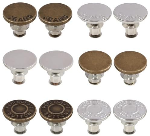 12 Boutons Jean Sans Couture Réglables 17mm, Bouton Pantalon Métallique Réutilisable, Bouton Jean Clipsable à Visser, Boutons Pressions Métalliques Ajustables pour Réparation et Ajustement DIY